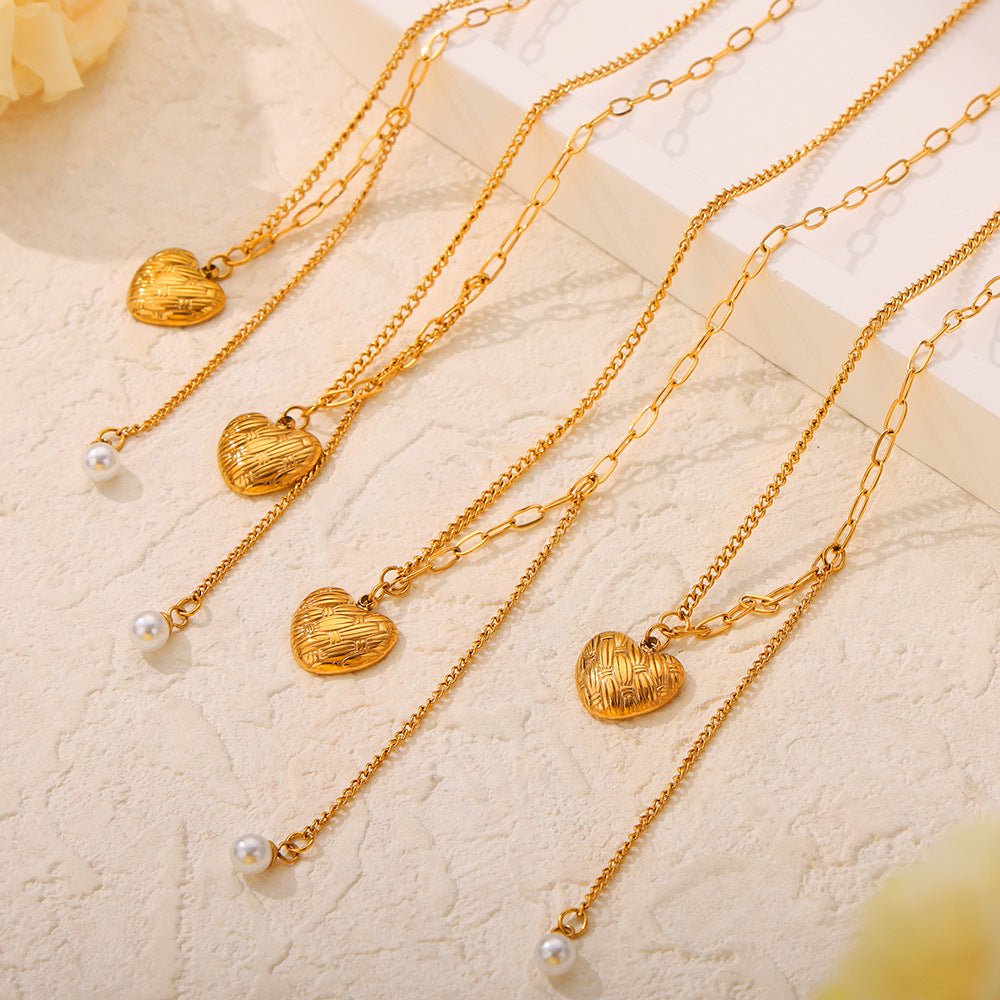 Beach Rose Co. - Gold Heart Pearl Drop Pendant Necklace