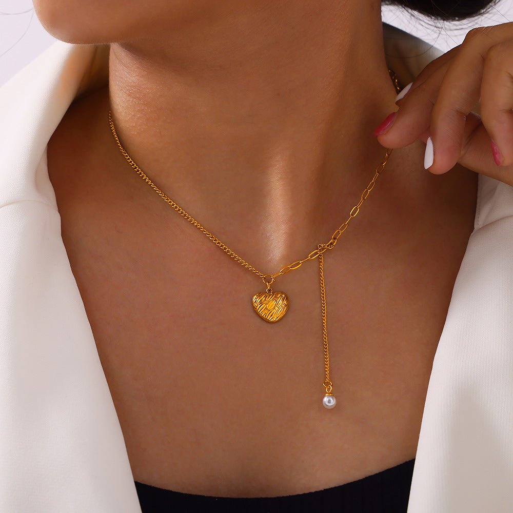 Beach Rose Co. - Gold Heart Pearl Drop Pendant Necklace