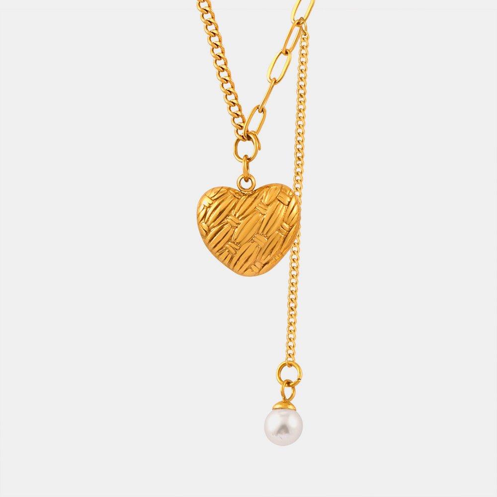 Beach Rose Co. - Gold Heart Pearl Drop Pendant Necklace