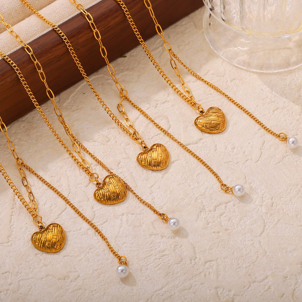 Beach Rose Co. - Gold Heart Pearl Drop Pendant Necklace