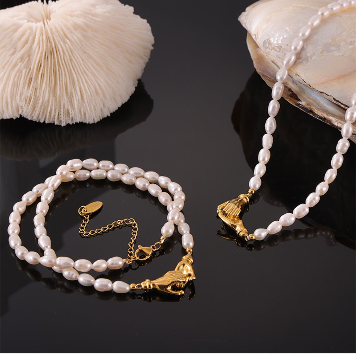 Beach Rose Co. - Gold Hold My Hand Freshwater Pearl Necklace