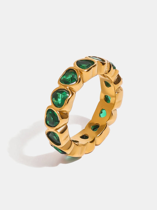 Beach Rose Co. - Gold Inlaid Green Zircon Hearts Band Ring