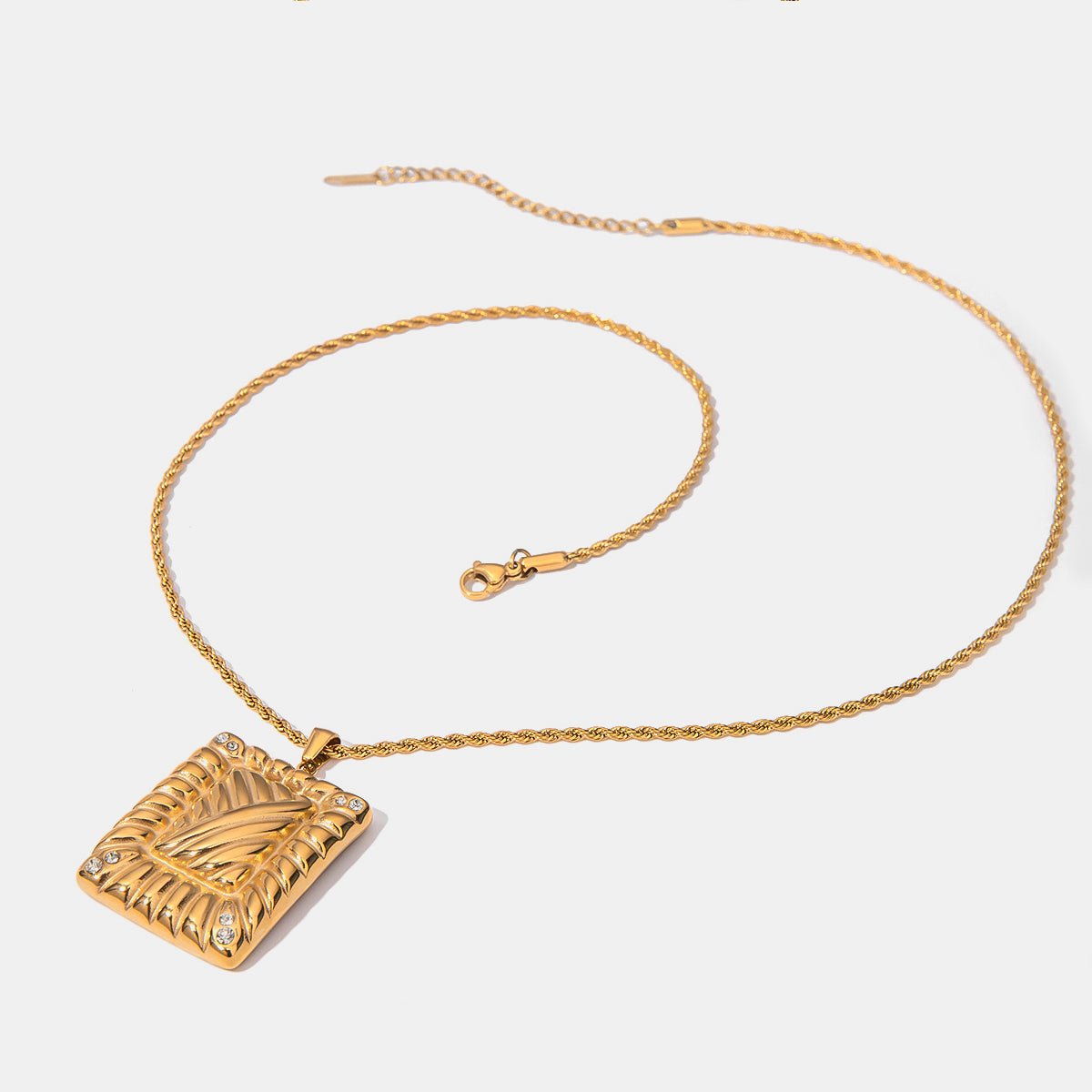 Beach Rose Co. - Gold Inlaid Rhinestone Rectangle Pendant Necklace