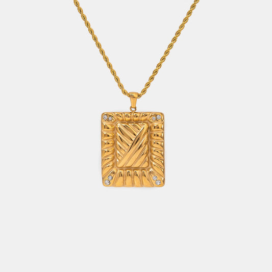 Beach Rose Co. - Gold Inlaid Rhinestone Rectangle Pendant Necklace