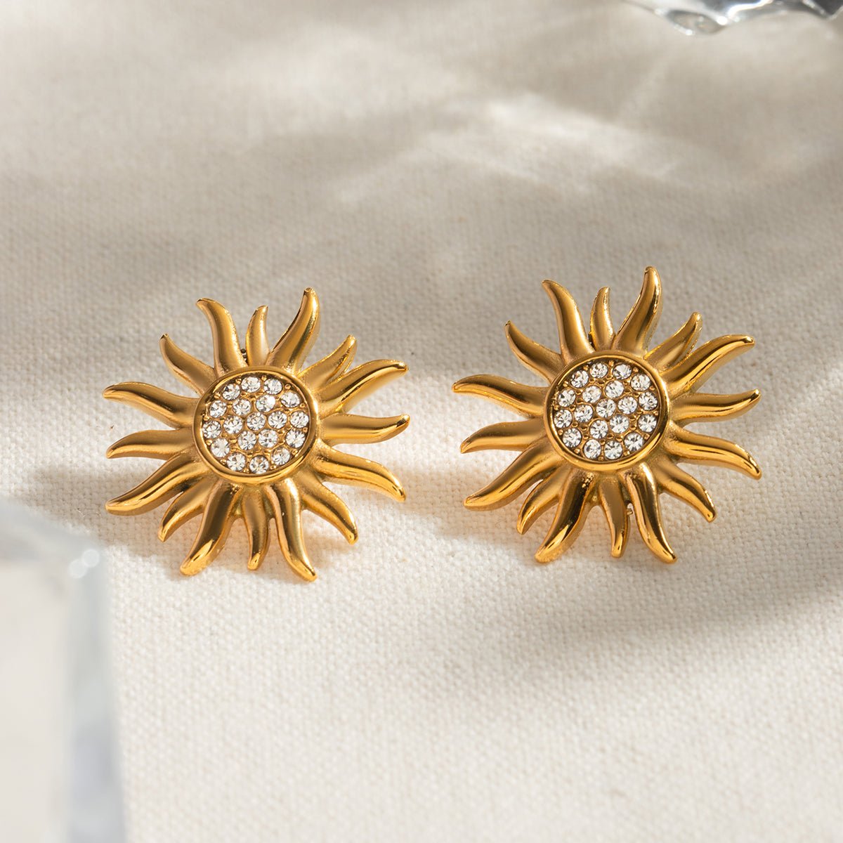 Beach Rose Co. - Gold Inlaid Rhinestone Sun Shape Stud Earrings