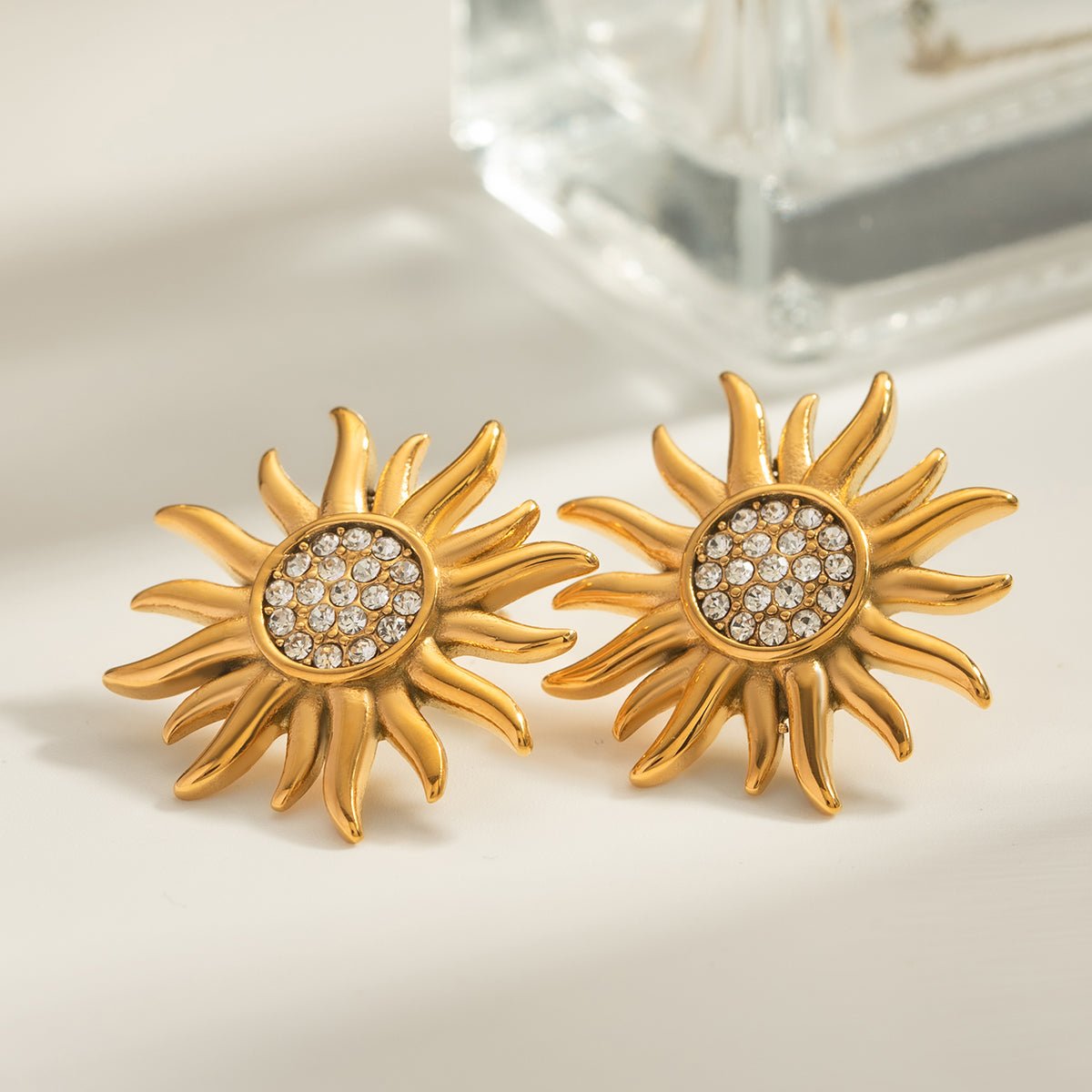 Beach Rose Co. - Gold Inlaid Rhinestone Sun Shape Stud Earrings