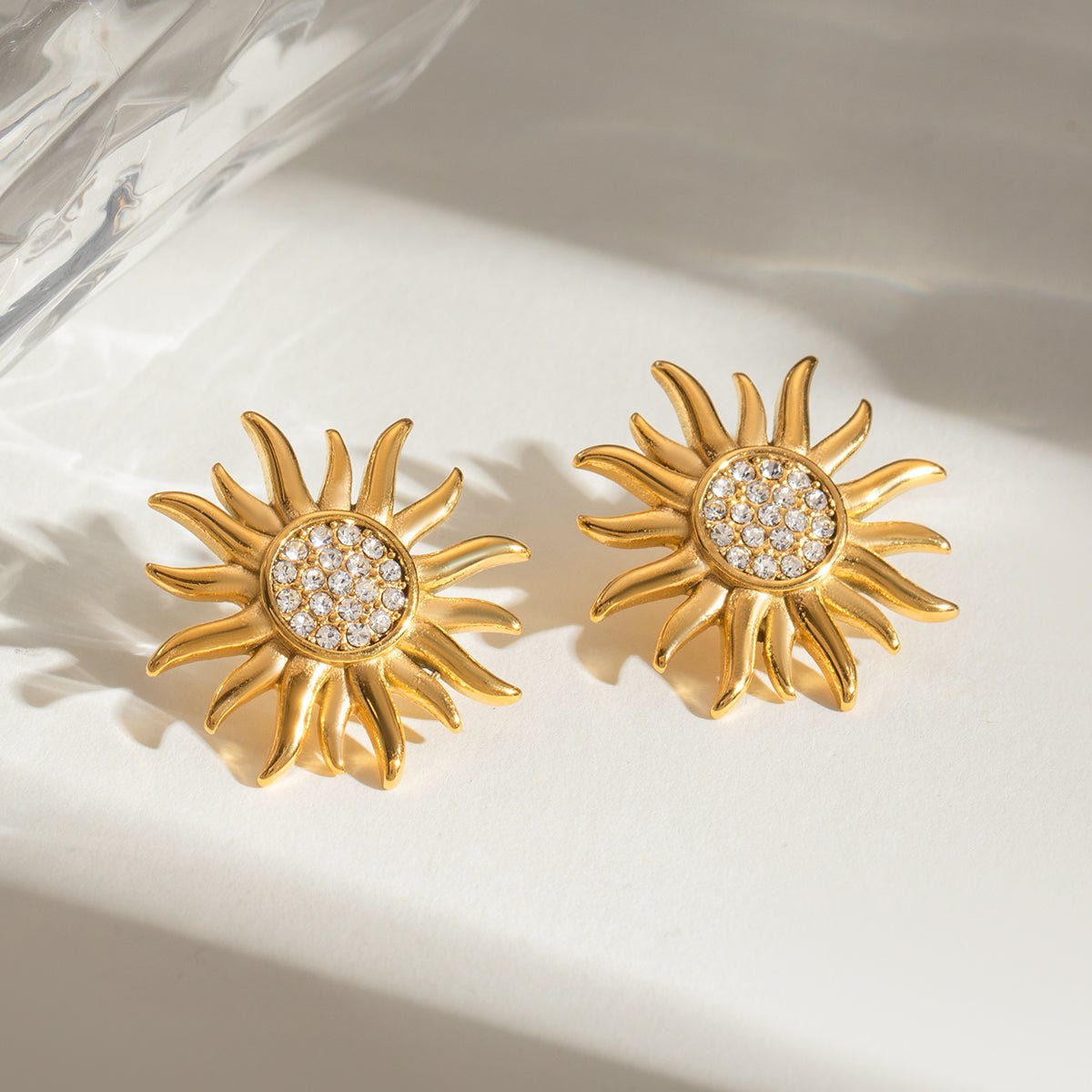 Beach Rose Co. - Gold Inlaid Rhinestone Sun Shape Stud Earrings