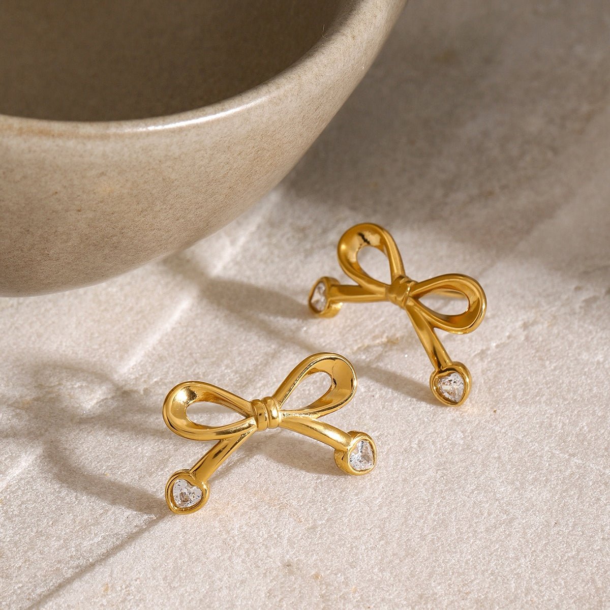 Beach Rose Co. - Gold Inlaid Zircon Bow Earrings