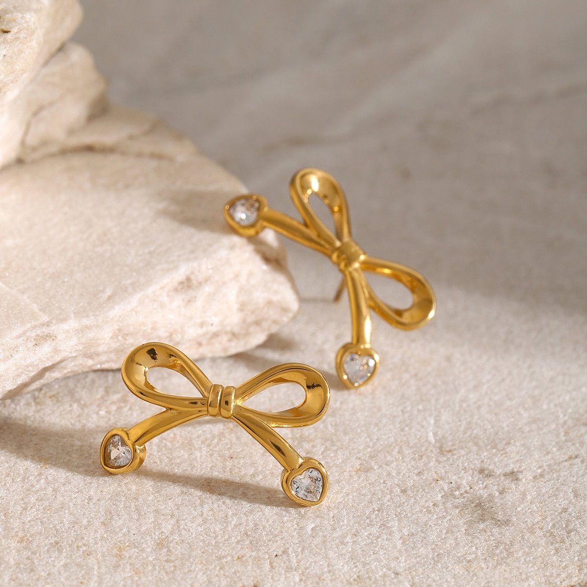 Beach Rose Co. - Gold Inlaid Zircon Bow Earrings