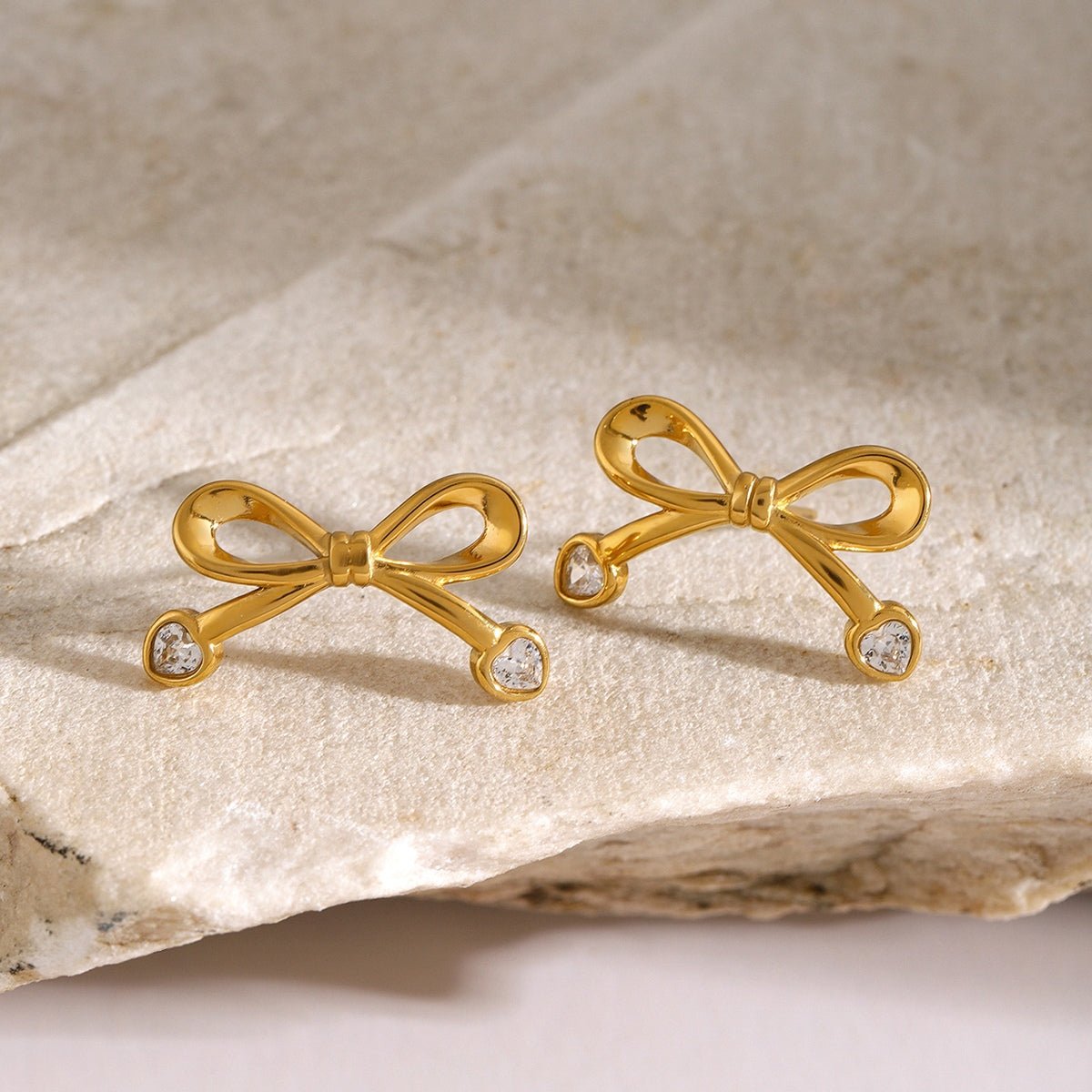 Beach Rose Co. - Gold Inlaid Zircon Bow Earrings