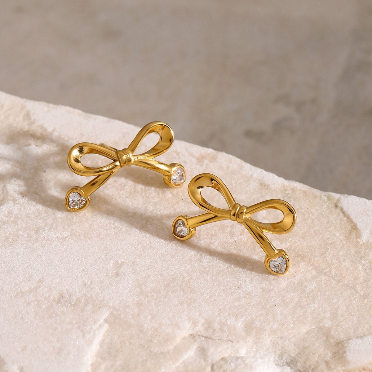 Beach Rose Co. - Gold Inlaid Zircon Bow Earrings