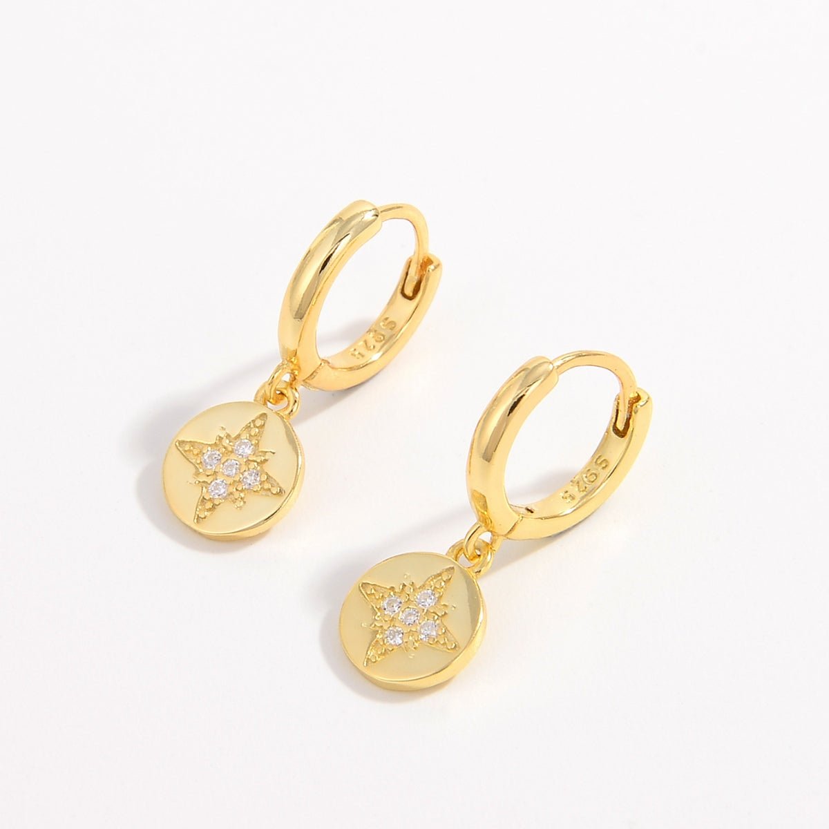 Beach Rose Co. - Gold Inlaid Zircon Huggie Charm Dangle Earrings