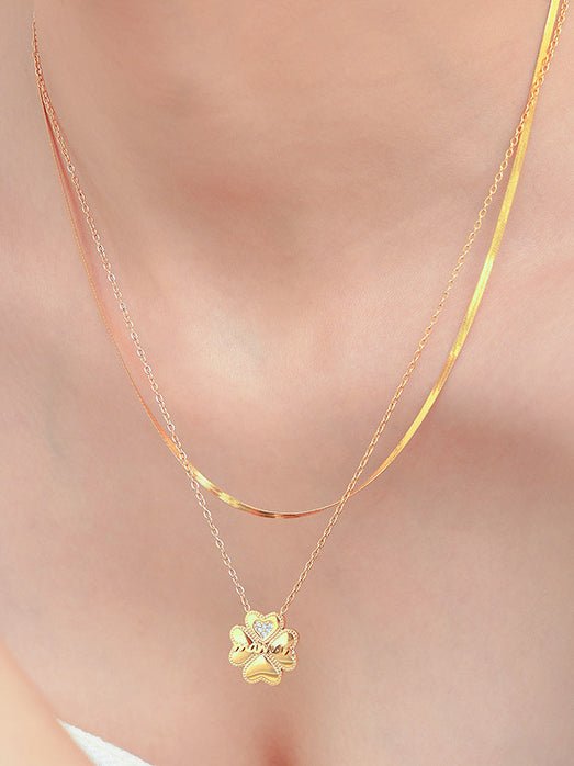 Beach Rose Co. - Gold Inlaid Zircon Maman Lucky Clover Double Strand Necklace