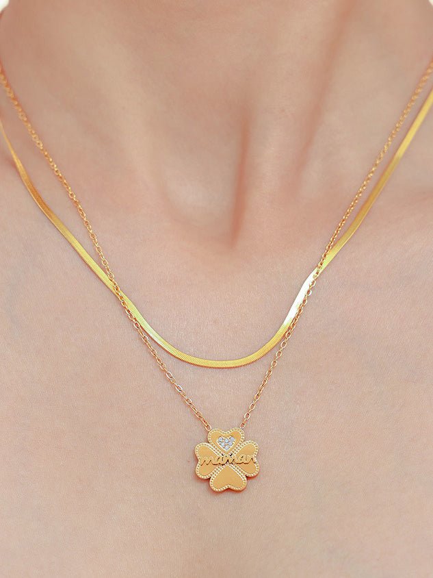 Beach Rose Co. - Gold Inlaid Zircon Maman Lucky Clover Double Strand Necklace