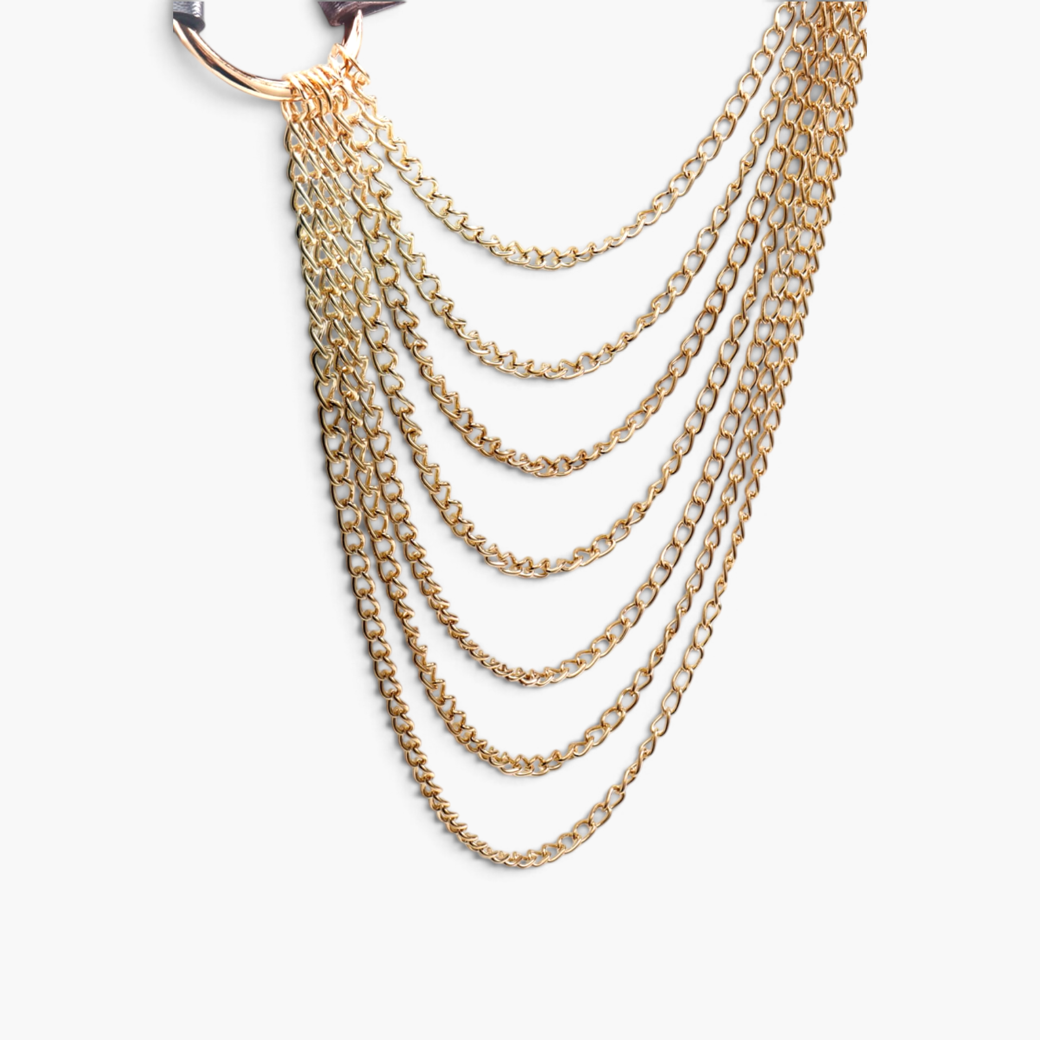 Beach Rose Co. gold-tone layered chain waist belt with cascading draped chains and ring accents.