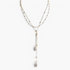 Beach Rose Co. 18K gold-plated Y-shaped necklace with two layers, petite faux pearls, and organic drop pearl pendants.