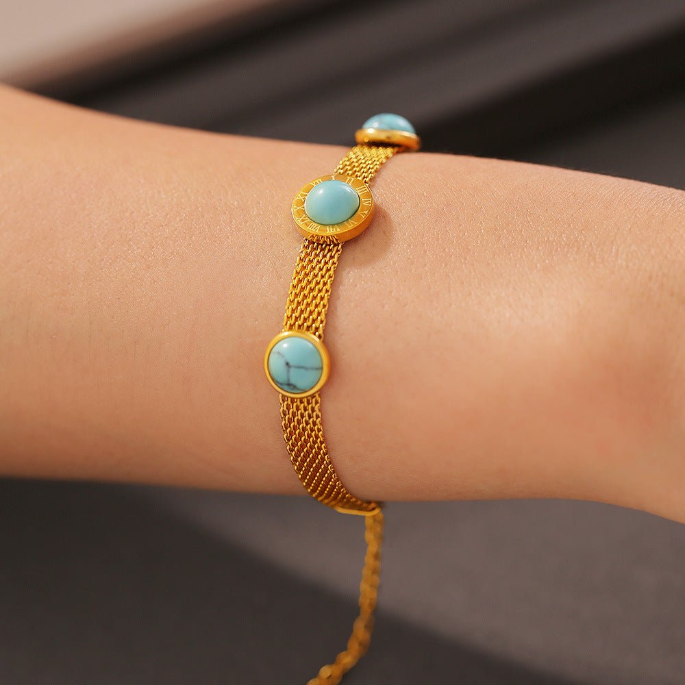 Beach Rose Co. - Gold Mesh Turquoise Bracelet