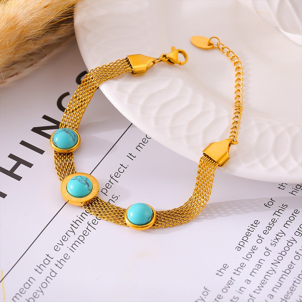 Beach Rose Co. - Gold Mesh Turquoise Bracelet