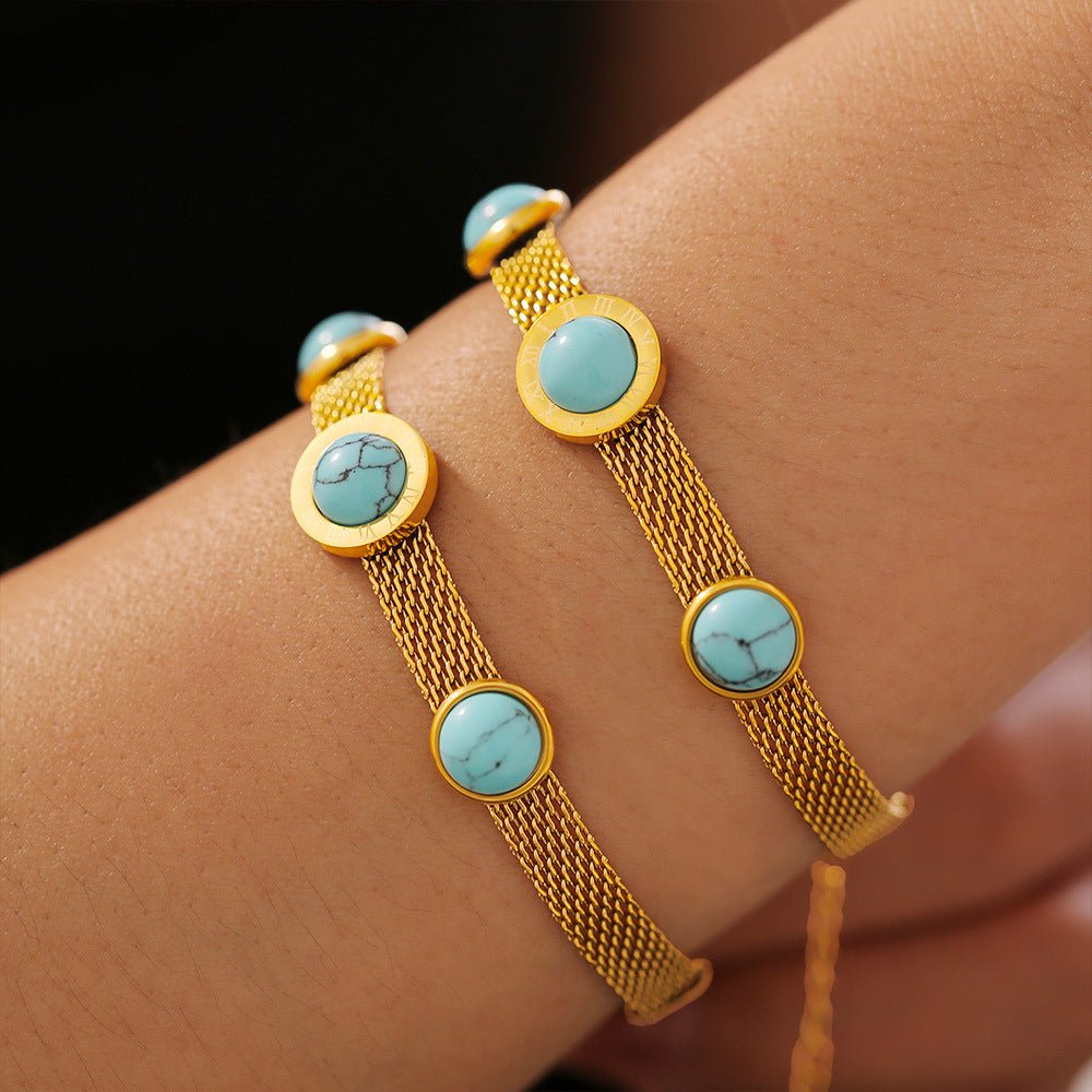 Beach Rose Co. - Gold Mesh Turquoise Bracelet