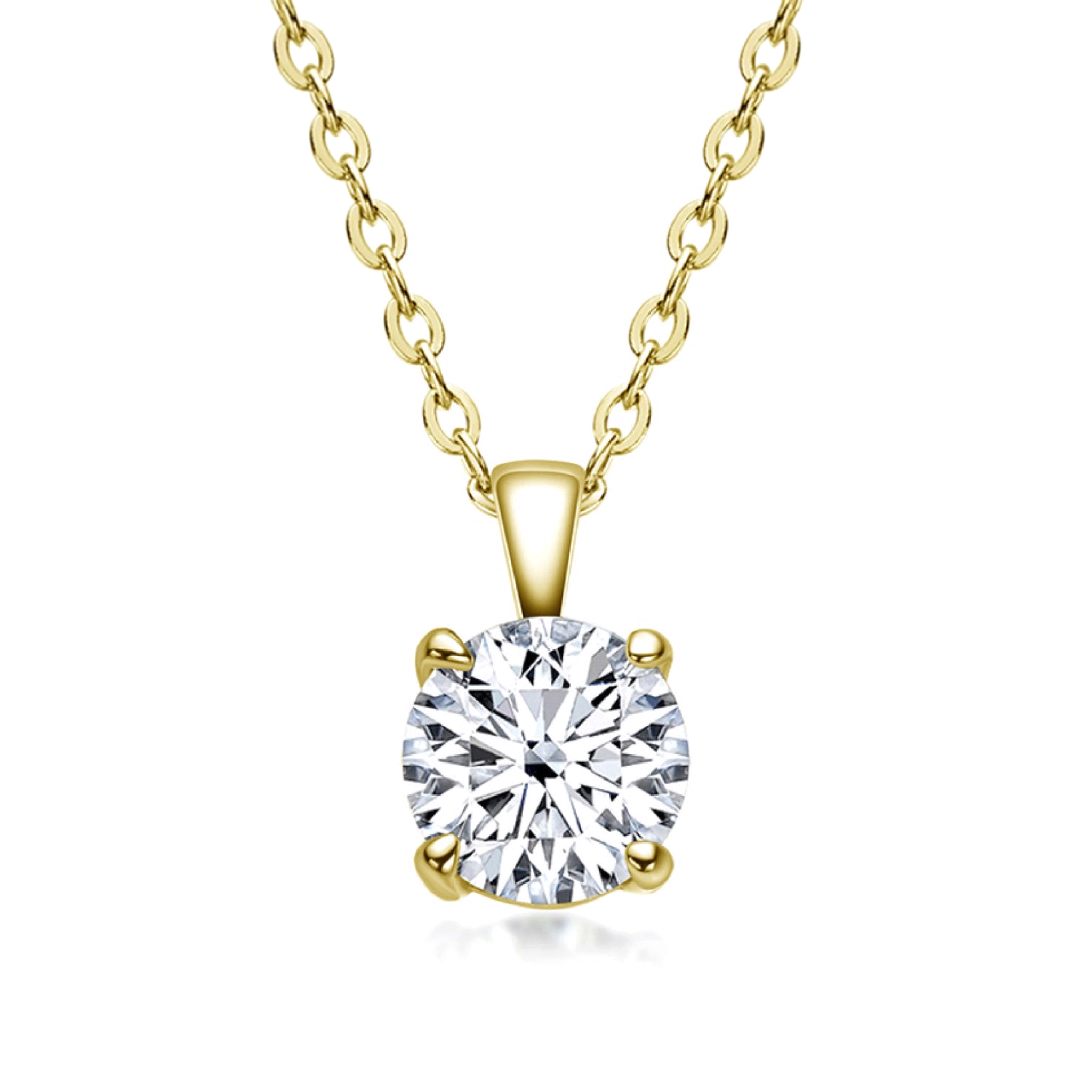 Beach Rose Co. 1 carat round moissanite solitaire pendant necklace in 18K gold-plated sterling silver