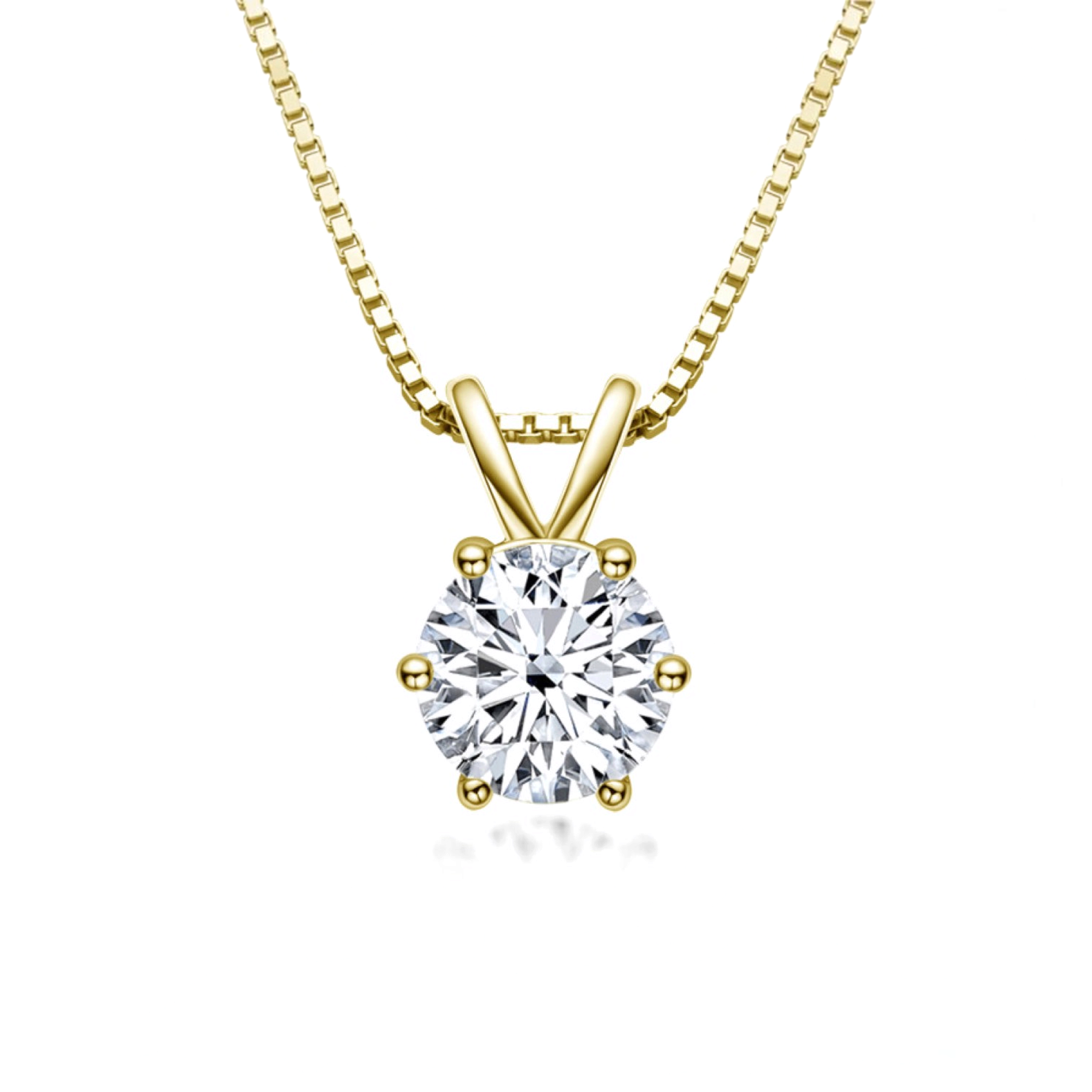 Beach Rose Co. 1 carat round moissanite solitaire pendant necklace in 18K gold-plated sterling silver with box chain
