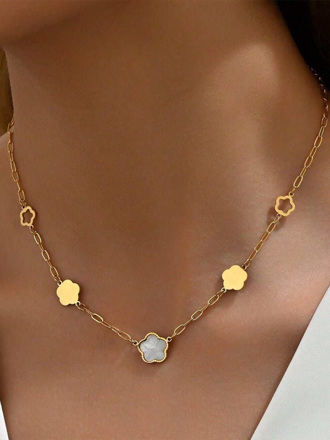 Beach Rose Co. - Gold Mother - Of - Pearl Flower Necklace