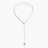 Beach Rose Co. 18K gold-plated lariat necklace featuring white synthetic pearls and a polished round disc charm.