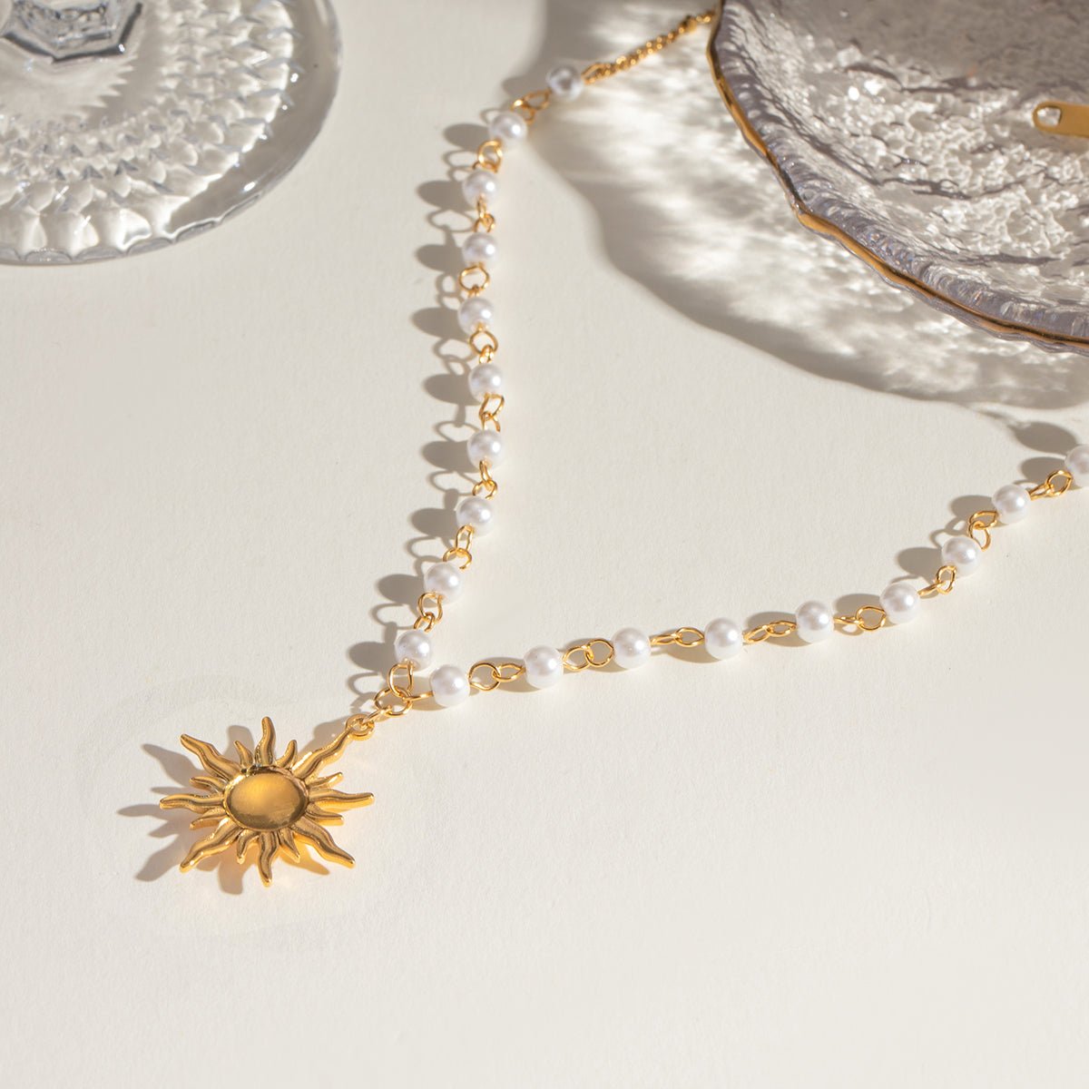 Beach Rose Co. - Gold Pearl Sun Pendant Necklace