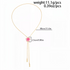 Beach Rose Co. 18K gold-plated lariat necklace featuring a pink resin flower and cascading teardrop chain ends.