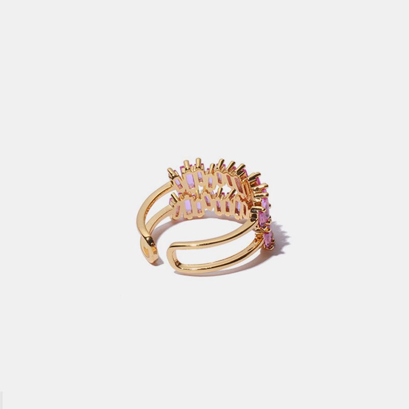 Beach Rose Co. - Gold Pink Zircon Double - Layer Adjustable Ring