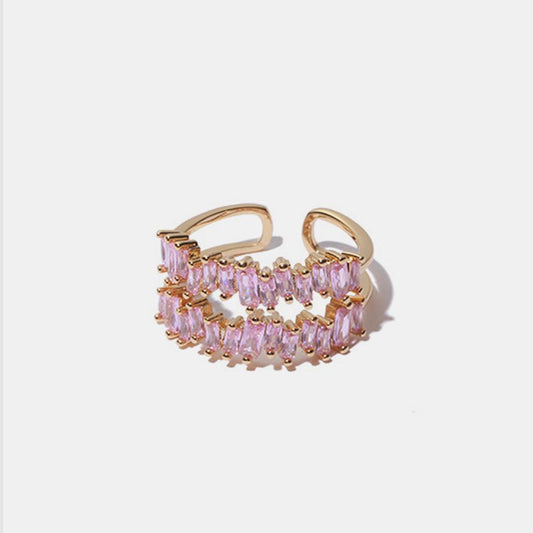 Beach Rose Co. - Gold Pink Zircon Double - Layer Adjustable Ring