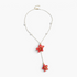 Beach Rose Co. 18K gold-plated Y-shaped necklace featuring two red resin flowers and white faux pearl accents.