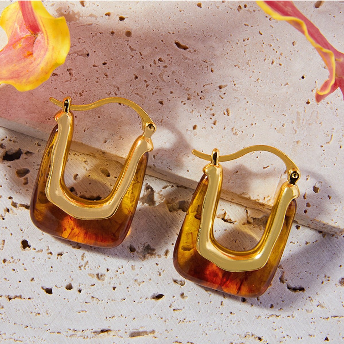 Beach Rose Co. - Gold Resin U - Shape Hoop Earrings