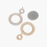 Beach Rose Co. gold-tone round circle dangle earrings featuring sparkling rhinestones next to a US quarter for scale.