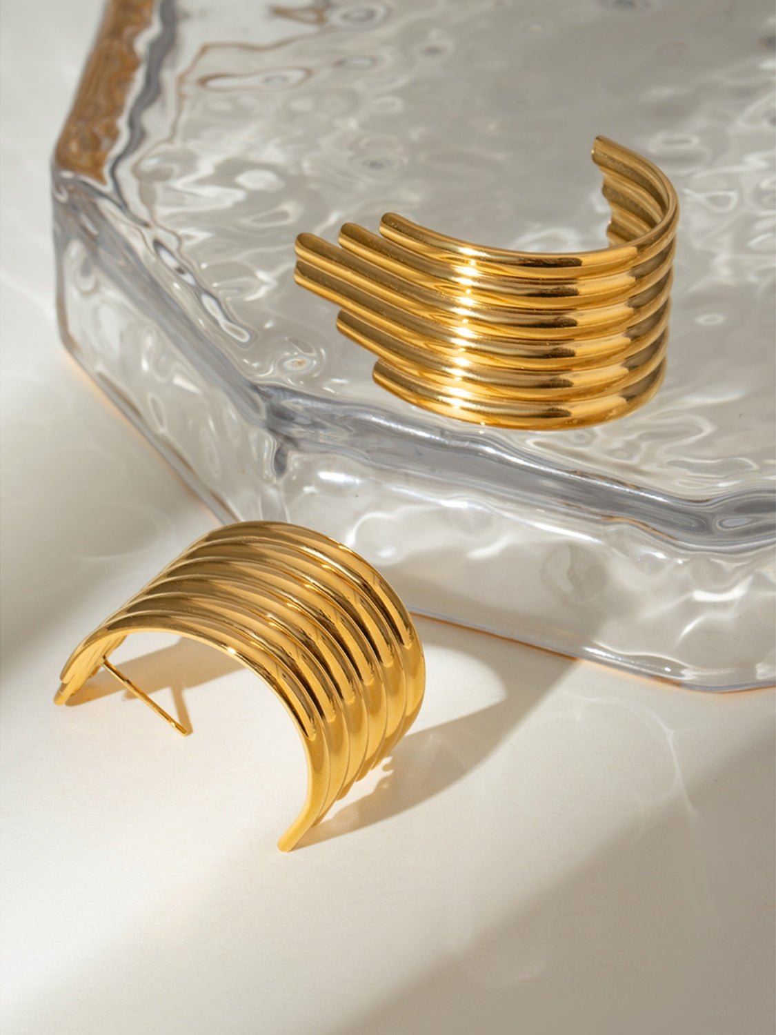 Beach Rose Co. - Gold Ribbed C - Hoop Earrings