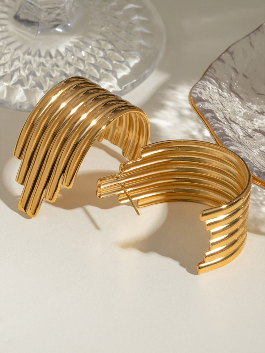 Beach Rose Co. - Gold Ribbed C - Hoop Earrings