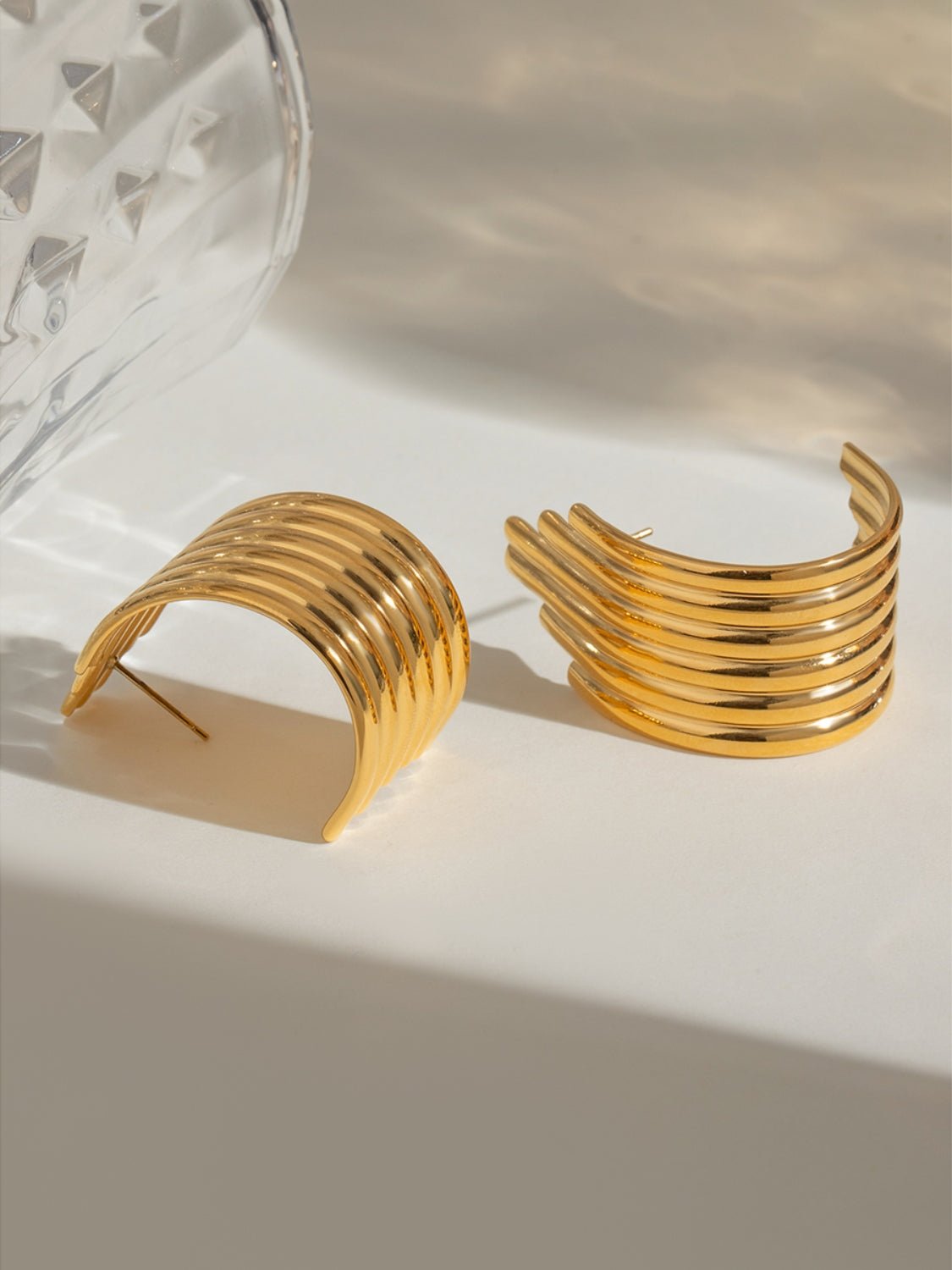 Beach Rose Co. - Gold Ribbed C - Hoop Earrings