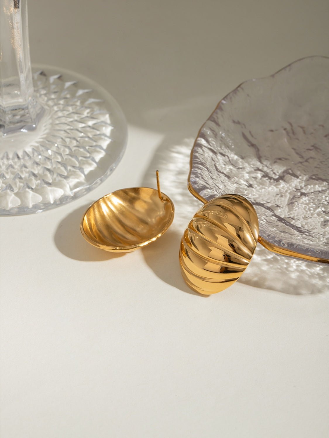 Beach Rose Co. - Gold Ribbed Sphere Stud Earrings