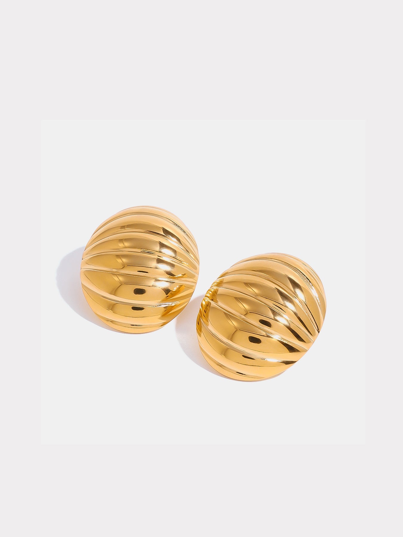 Beach Rose Co. - Gold Ribbed Sphere Stud Earrings