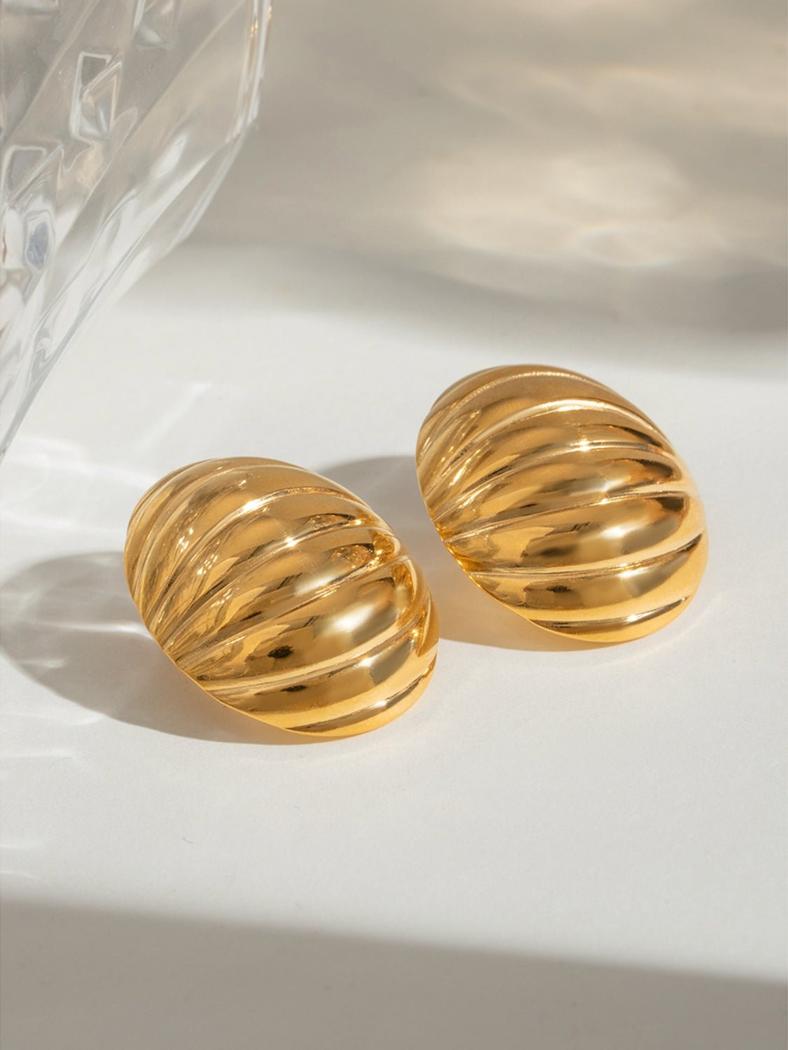 Beach Rose Co. - Gold Ribbed Sphere Stud Earrings