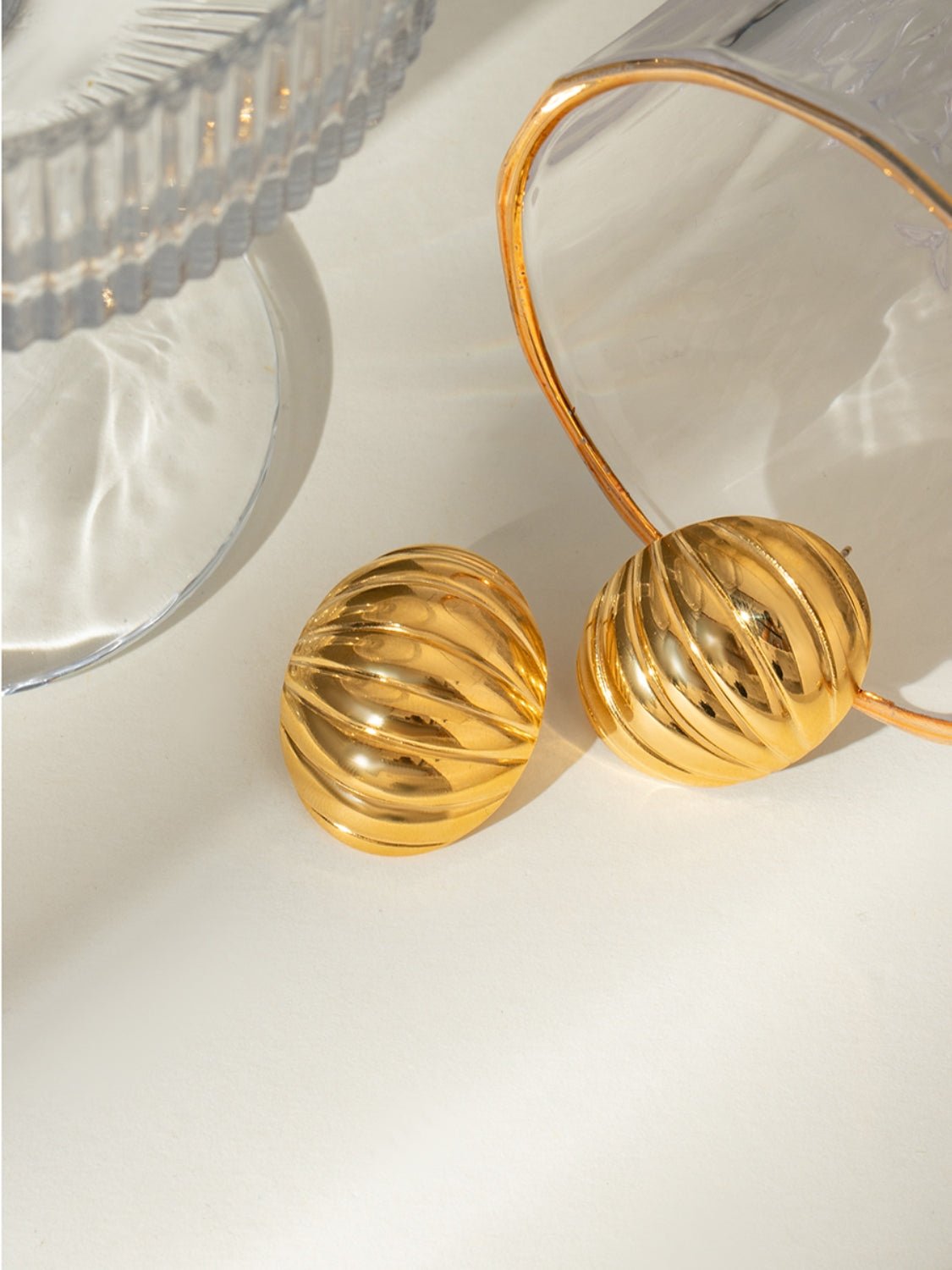 Beach Rose Co. - Gold Ribbed Sphere Stud Earrings