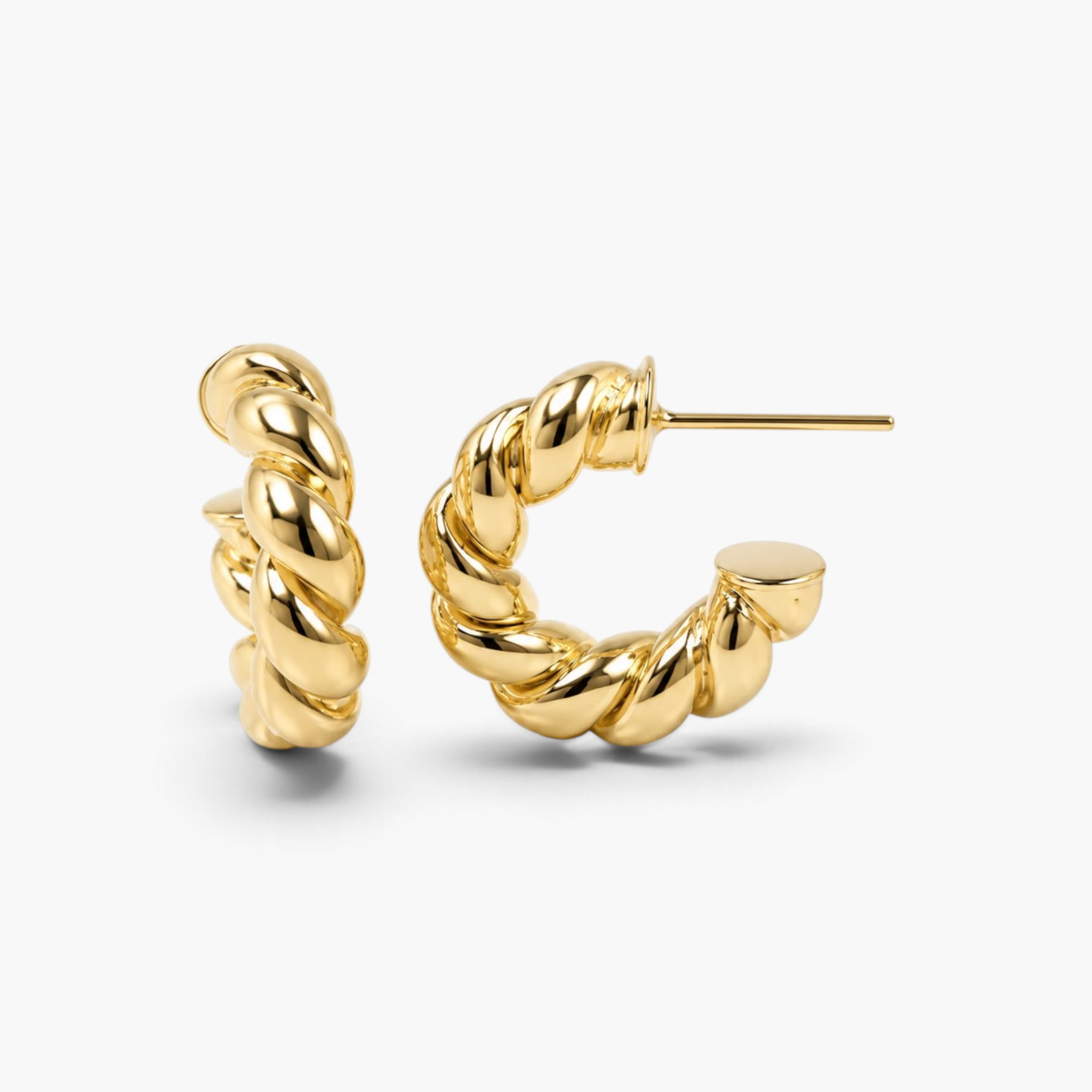 Beach Rose Co. 18K gold filled twisted rope hoop earrings with a polished finish and 17mm diameter.