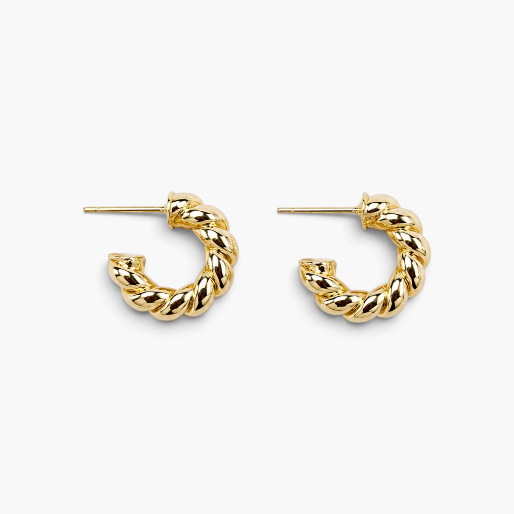 Beach Rose Co. 18K gold filled twisted rope hoop earrings with a polished finish and compact 17mm design.