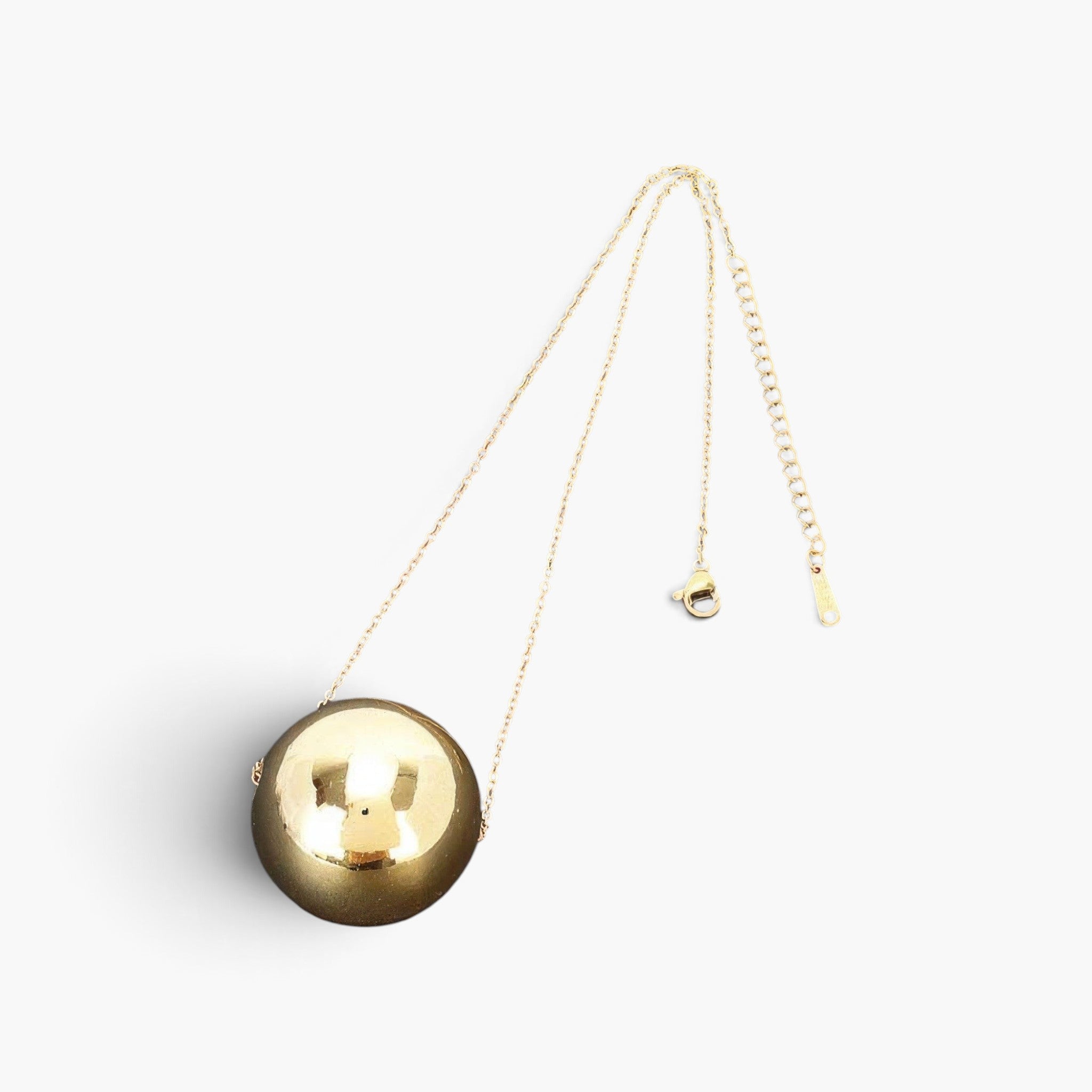 Beach Rose Co. gold round CCB ball pendant necklace with a delicate chain on a plain white background