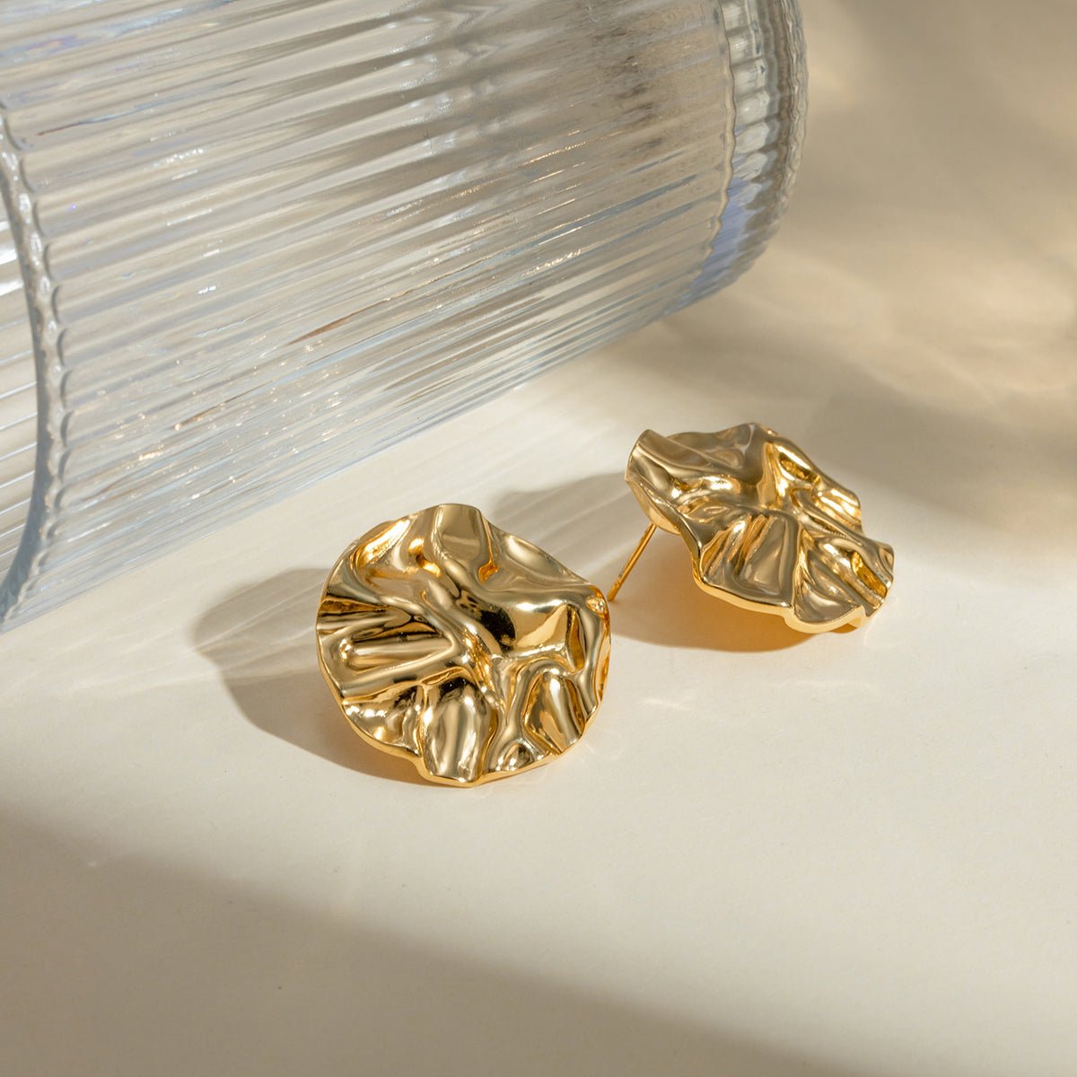 Beach Rose Co. - Gold Round Crinkle Stud Earrings