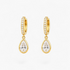 Beach Rose Co. 18K gold filled huggie earrings featuring a sparkling teardrop cubic zirconia charm on a CZ-lined hoop.