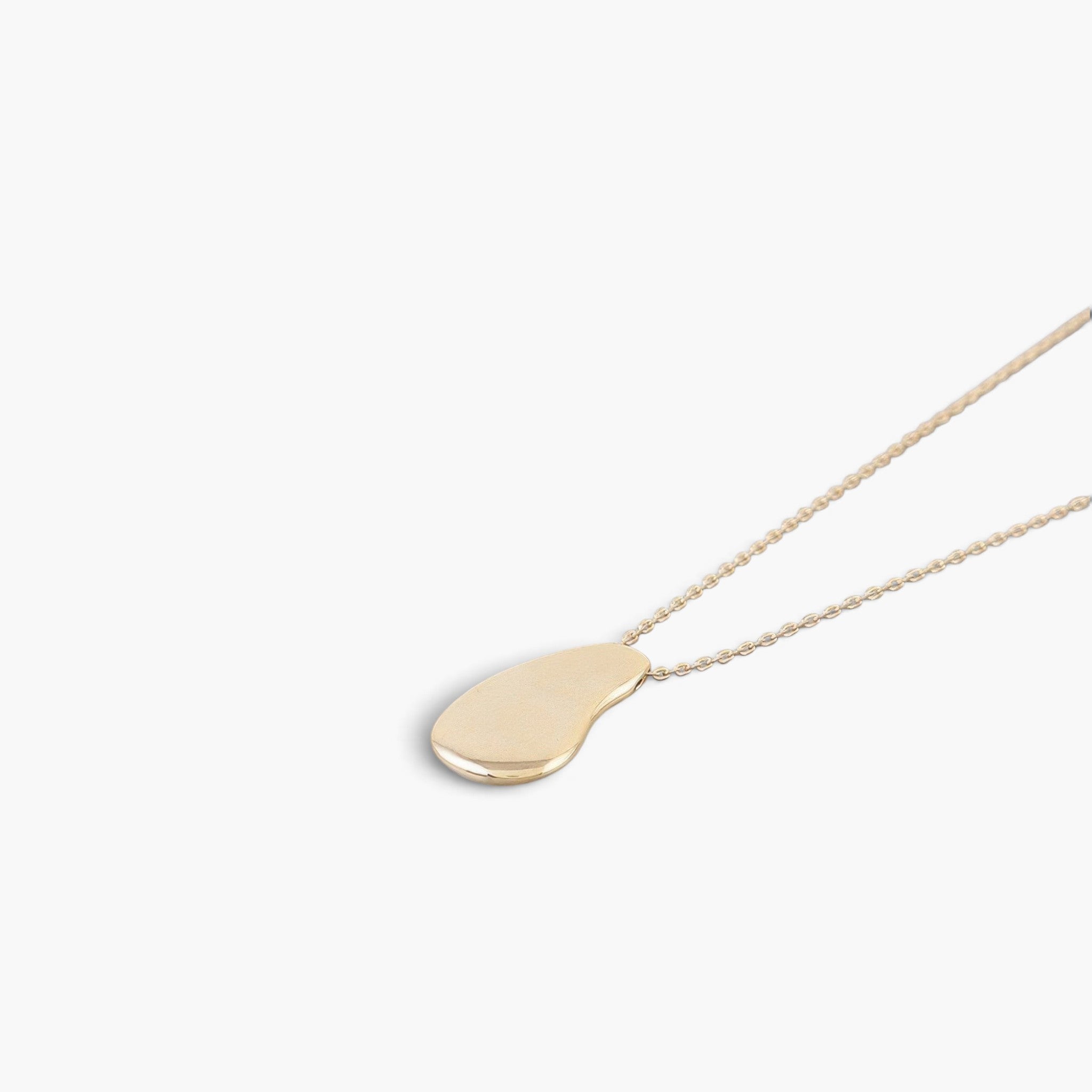 Beach Rose Co. gold teardrop chain necklace with a minimalist disc charm on a delicate chain against a white background