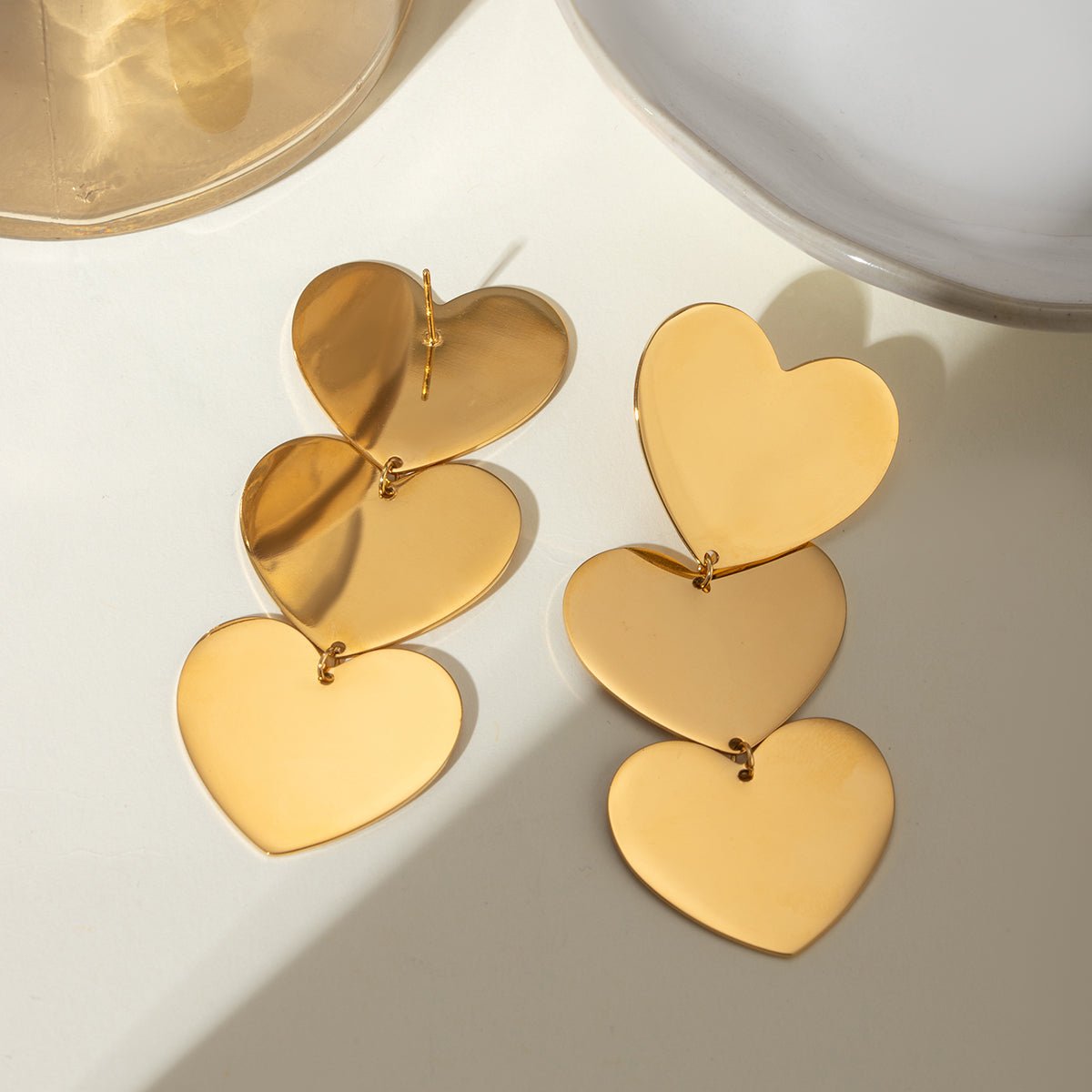 Beach Rose Co. - Gold Triple Heart Dangle Earrings