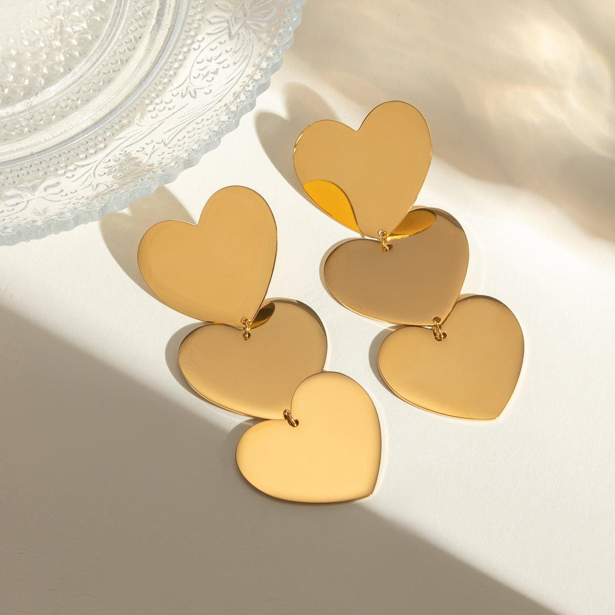 Beach Rose Co. - Gold Triple Heart Dangle Earrings