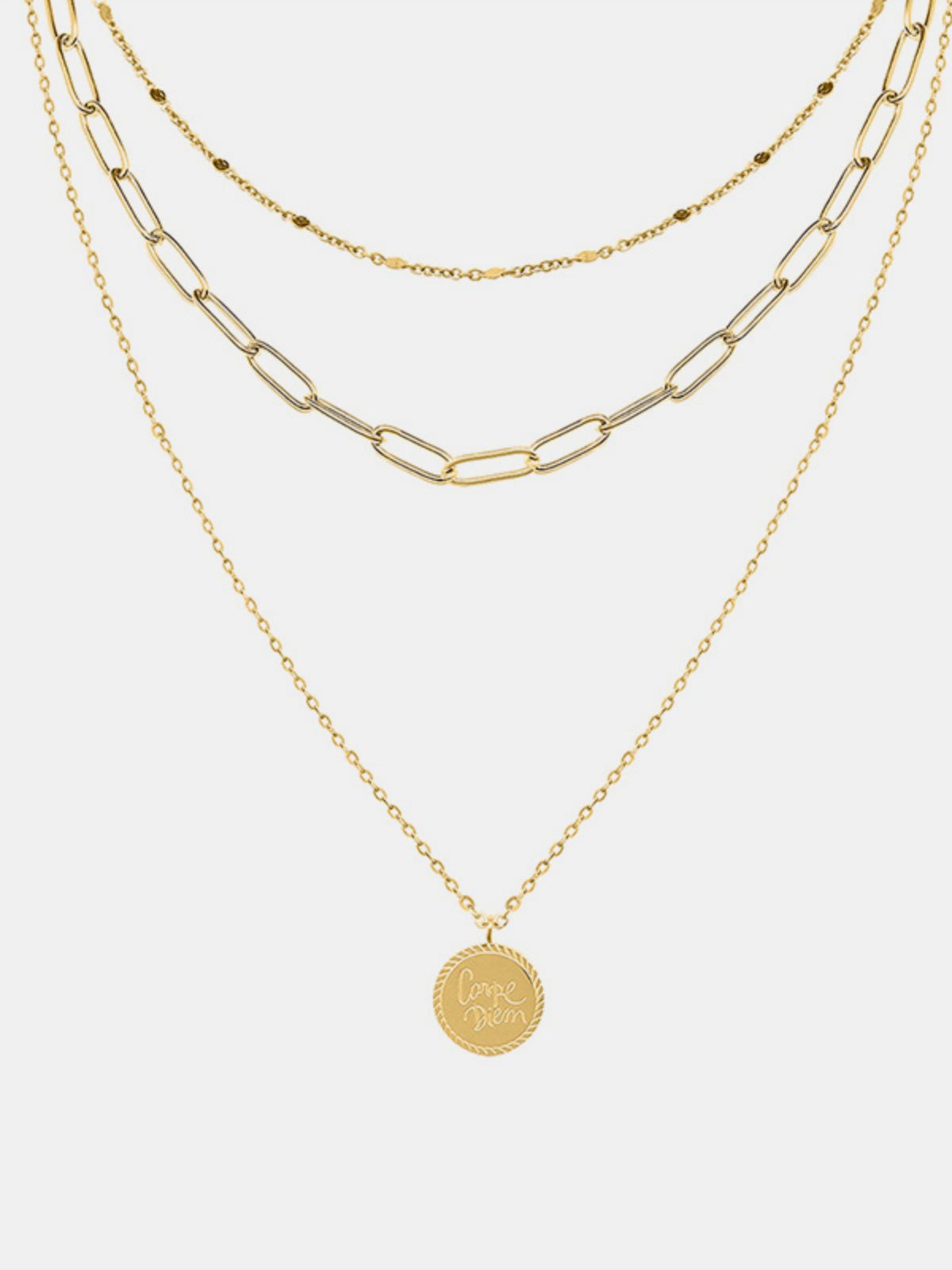 Beach Rose Co. - Gold Triple Strand Carpe Diem Pendant Necklace